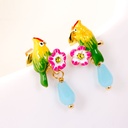 Parrot Flower Enamel Earrings Jewelry Stud Earrings