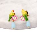 Parrot Flower Enamel Earrings Jewelry Stud Earrings