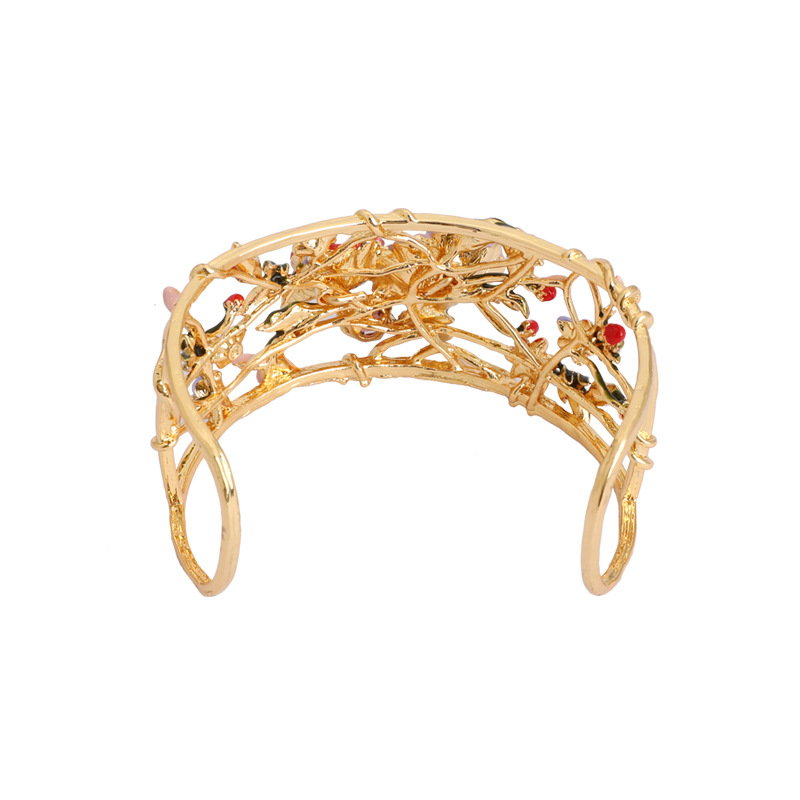 Peony Two-tone Flower Hollowed Out Jewelry Enamel Bracelet