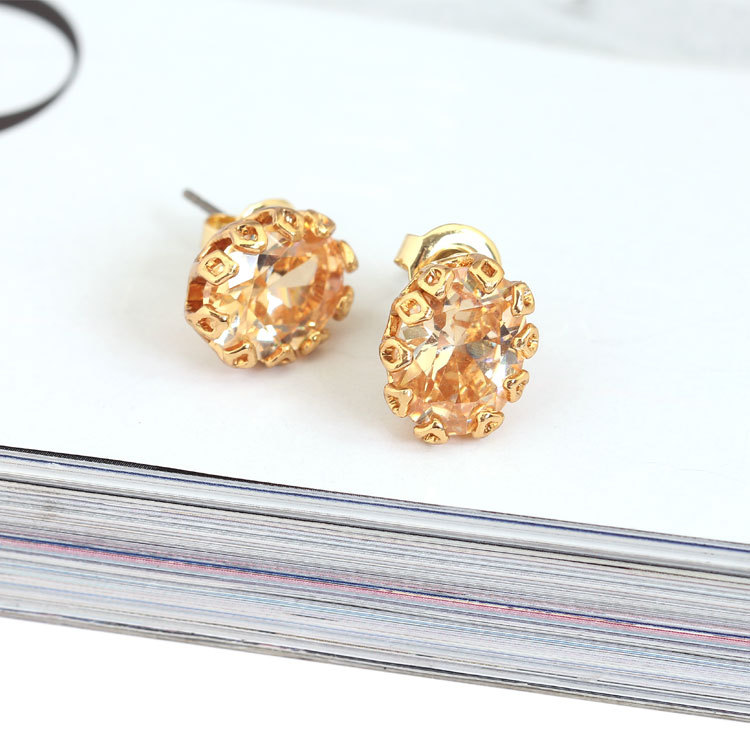 Champagne Oval-shaped Enamel Earrings Jewelry Stud Earrings