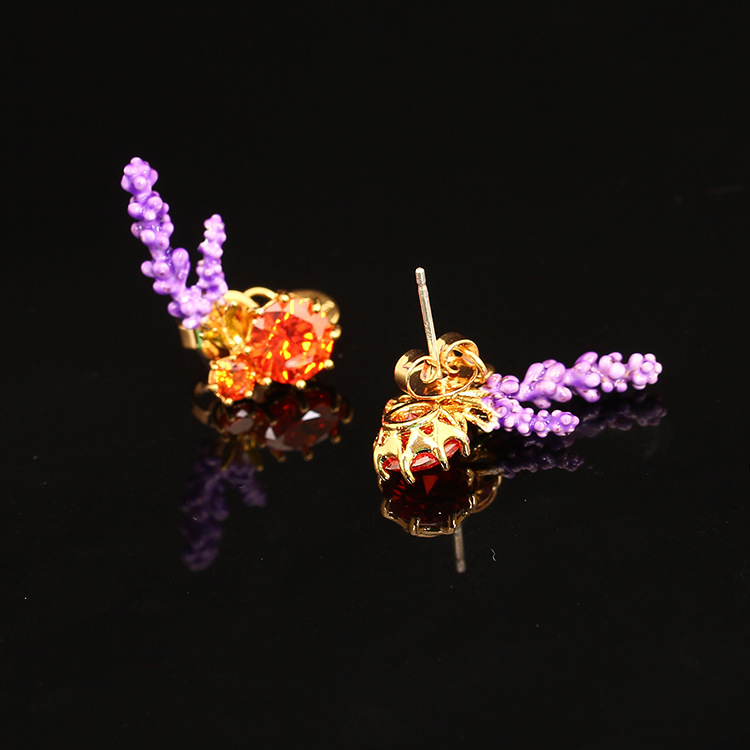 Lavender Gem Enamel Earrings Jewelry Stud Earrings