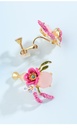 Pink Flower And Stone Enamel Earrings