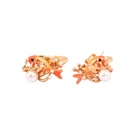 Orange Fish Coral Pearl Enamel Earrings Jewelry Stud Clip Earrings