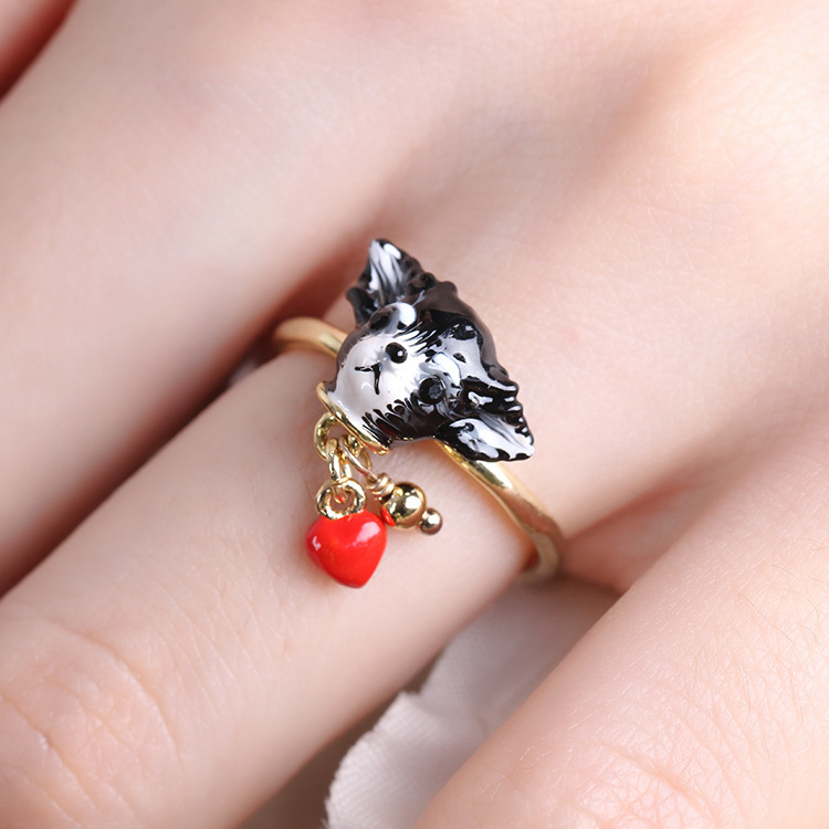Little Chihuahua And Heart Adjustable Ring
