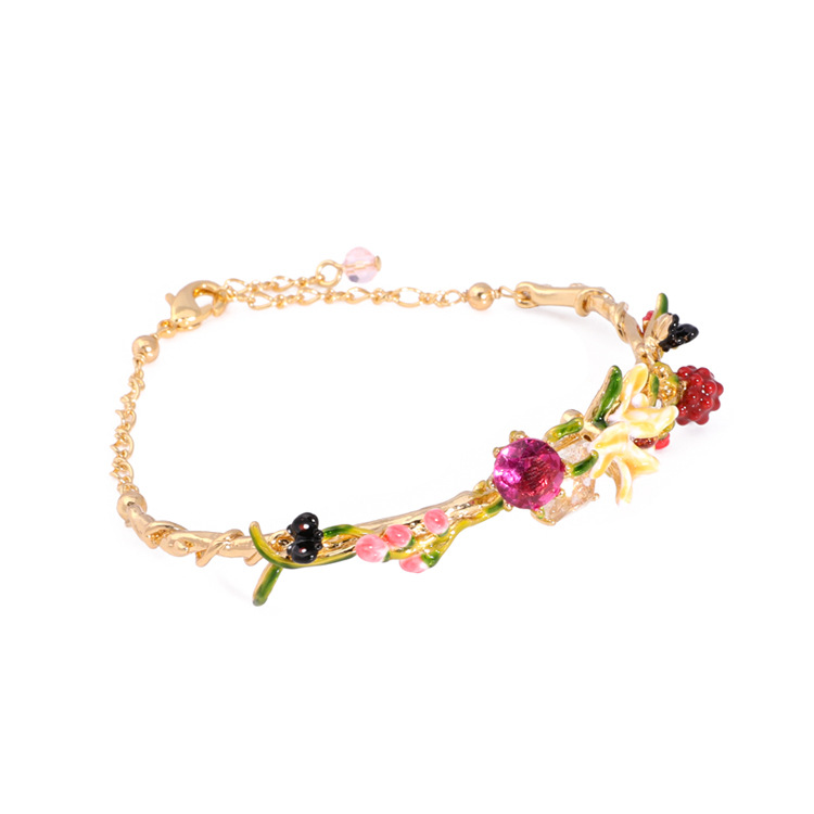 Pink Gem Enamel Flower Jewelry Enamel Bracelet