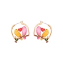 Pink Yellow Small Bird Heart 925 Silver Enamel Earrings Jewelry Hook Earrings