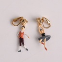 Ballet Girl and Boy Asymmetry Enamel Earrings Jewelry Stud Clip Earrings