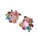 Caterpillar  Pink Flower Gem Enamel Earrings Jewelry Stud Earrings