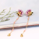 Purple Peony Flower beads Tassel Enamel Earrings Jewelry Stud Earrings