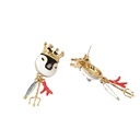 Crown Penguin Fork Enamel Earrings Jewelry Stud Clip Earrings