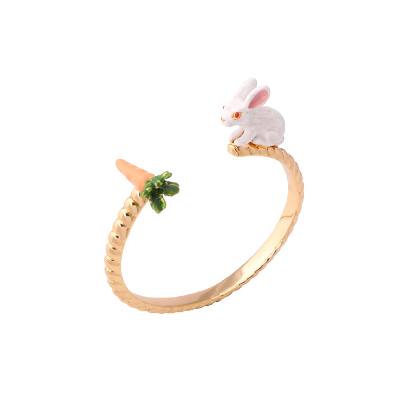 Rabbit Bunny Carrot Gold Plated Jewelry Enamel Bracelet