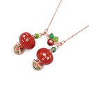 Red Fruit Pendant Hand Painted Enamel Gold Plated Necklace