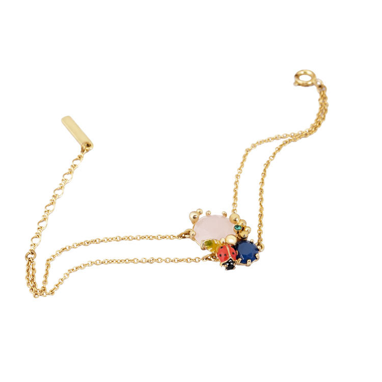 Red Ladybug Pink Gem Pendant Jewelry Enamel Bracelet