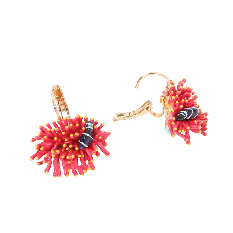 Coral And Fish Enamel Hook Earrings