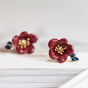 Red Plum Blossom Enamel Flower Earrings Jewelry Stud Earrings