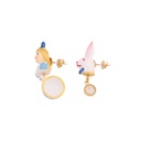 Resin Rabbit Girl Asymmetry Enamel Earrings Jewelry Stud Clip Earrings