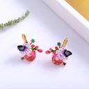 Ruby Enamel Flower Enamel Earrings Jewelry Clip Hook Earrings