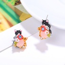 Cat And Kitten On Faceted Crystal Enamel Earrings