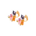 Cat And Kitten On Faceted Crystal Enamel Earrings