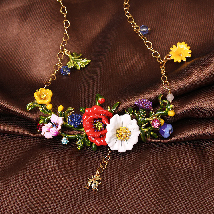 Blooming Flowers Enamel Collar Necklace