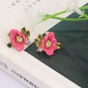 Pink Flower Leaf Enamel Earrings Jewelry Stud Earrings