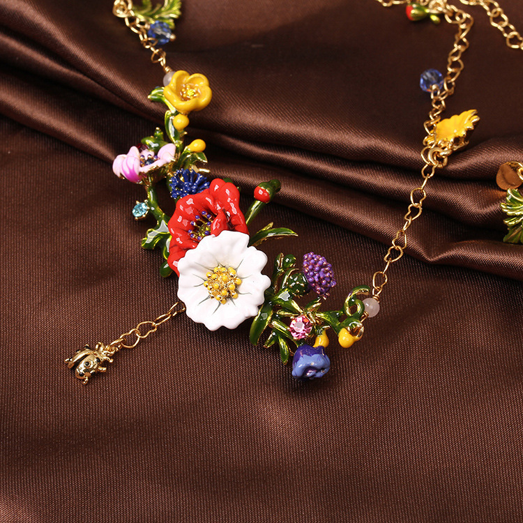 Blooming Flowers Enamel Collar Necklace
