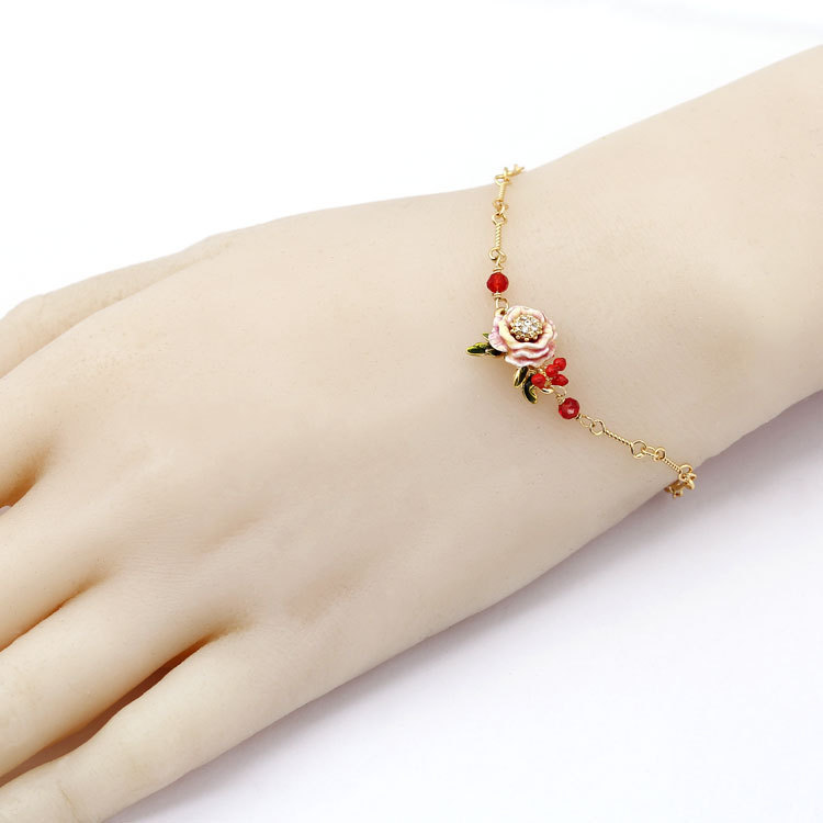 Pink Flower Enamel Bracelet