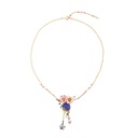 Flower And Blue Stone Tassel Pendant Enamel Necklace