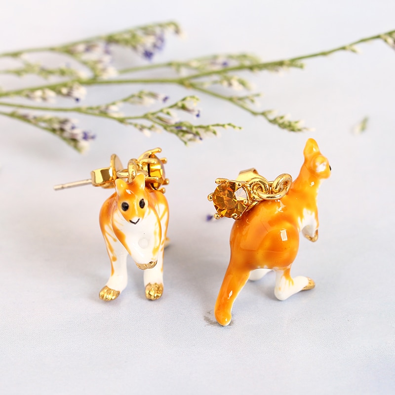 Small Kangaroo Tassel Enamel Earrings Jewelry Stud Earrings