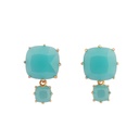 Square Geometry Inlaid Gemstone Gold Plated Earrings Stud Hook 925 Silver Needle