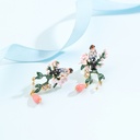 Bird On A Cherry Blossom Branch Tassel Enamel Stud Earrings