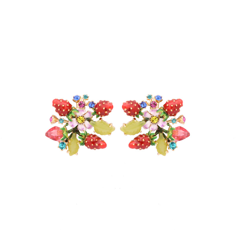 Strawberry Gem Enamel Earrings Jewelry Stud Earrings