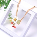 White Daisy Cherry Gem Pendant Jewelry Enamel Bracelet