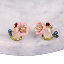 White Crystal Pink Rose Enamel Earrings Jewelry Stud Earrings