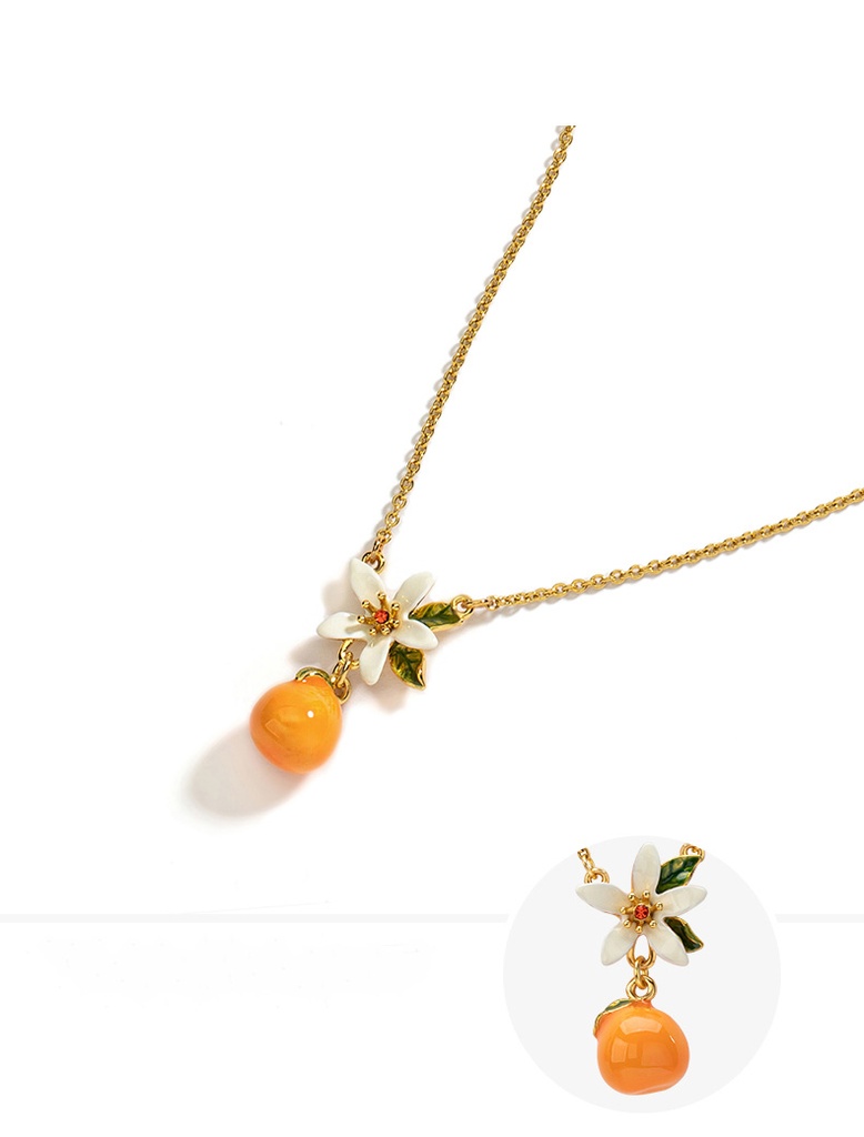 Orange Blossom Flower Enamel Necklace