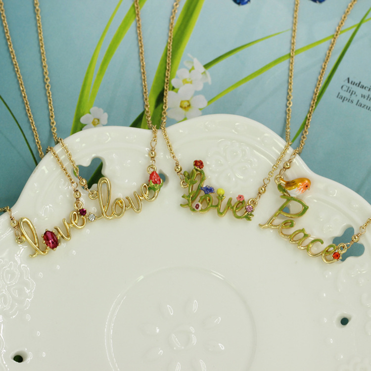 Love Flower And Crystal Enamel Necklace