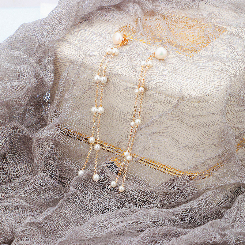 Freshwater Pearl Long Tassel Bridesmaid Wedding Stud Earrings