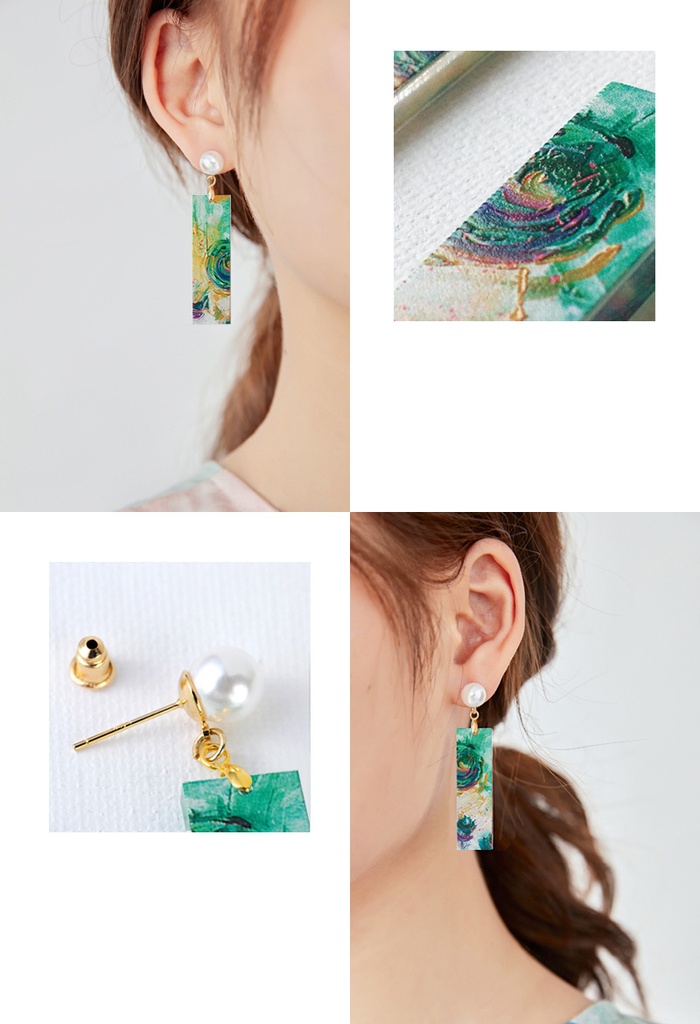 Green Circle Abstract Painting Earrings