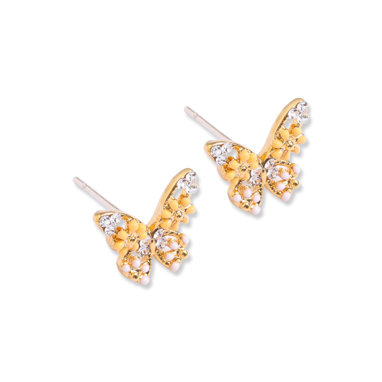 Butterfly With Zircons Enamel Stud Earrings Jewelry