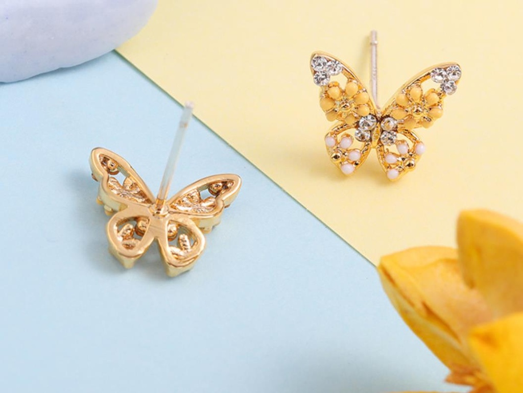 Butterfly With Zircons Enamel Stud Earrings Jewelry