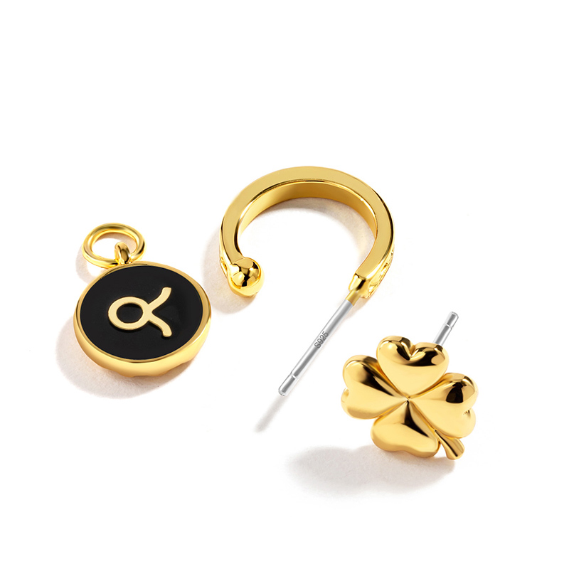 Zodiac Sign Constellation Asymmetrical Enamel Stud Earrings