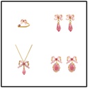 Pink Bow And Crystal Enamel Earrings