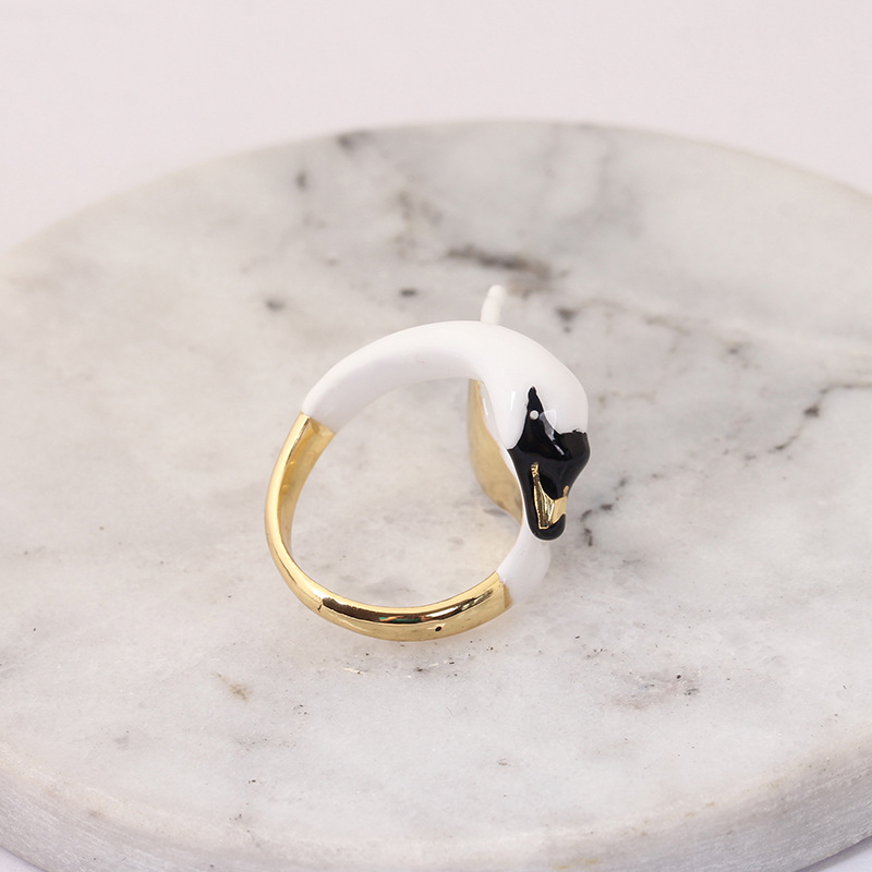 Swan Enamel Adjustable Ring