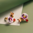 Daisy Flower And Bee Enamel Stud Earrings