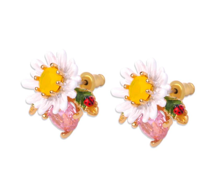 Daisy On Faceted Crystal Enamel Earrings