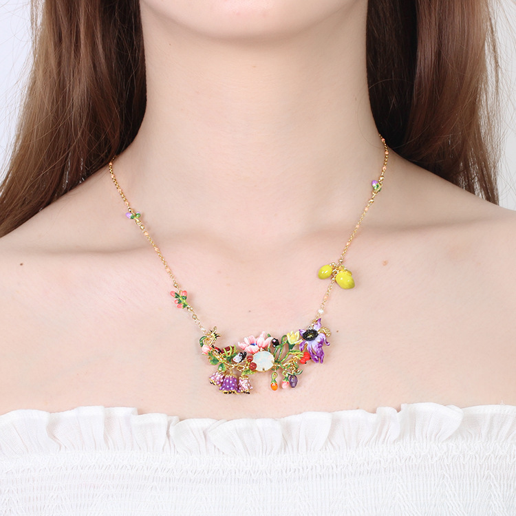 Hand Enameled Bell Orchid Flower Necklace