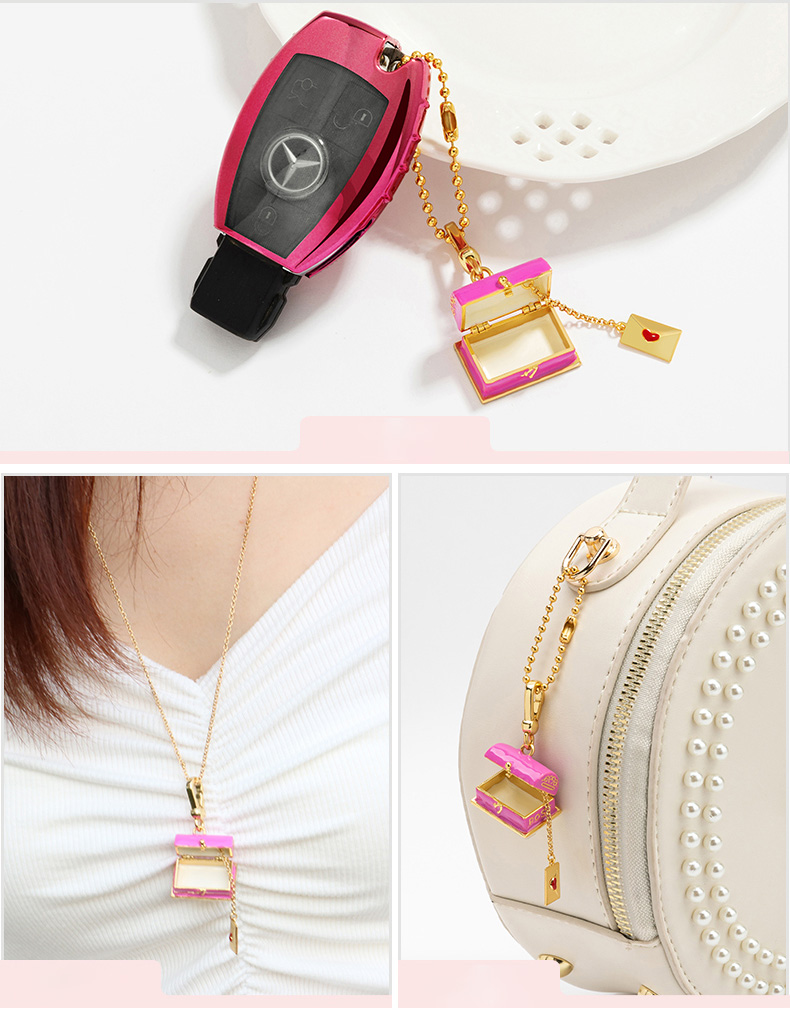 Pink Mailbox Envelope With Heart Enamel Pendant