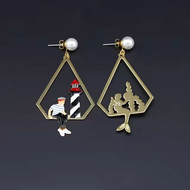 Mermaid Asymmetrical Enamel Earrings