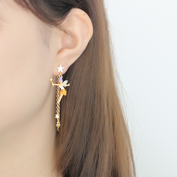 Star And Fairy Tassel Enamel Earrings