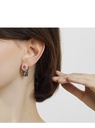 Pink Flower And Stone Ename Earrings